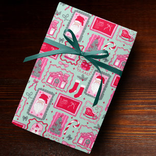 Söta Rosa Coquette Ramar Mönster Jul Mint Presentpapper