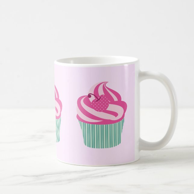 Söta Rosa Cupcakes Mönster Pastell Rosa Kaffemugg (Höger)