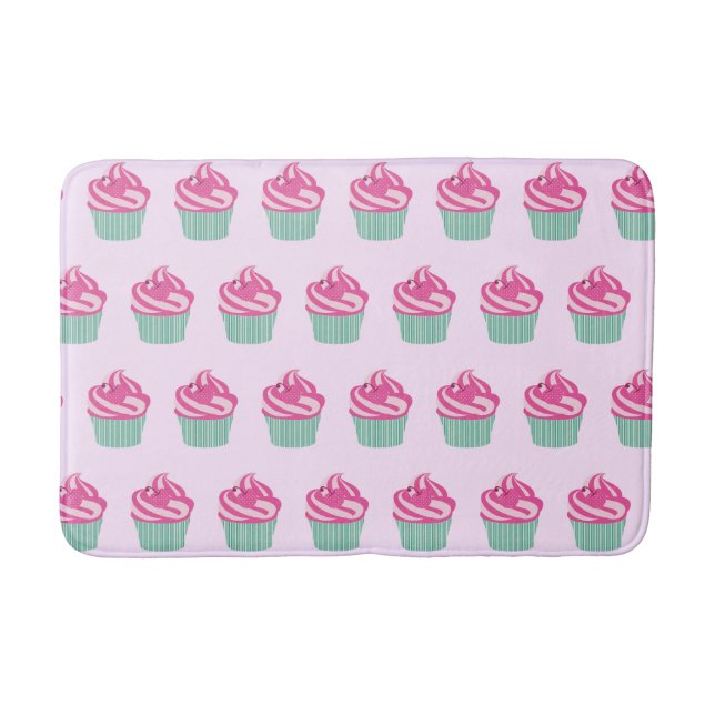 Söta Rosa Cupcakes Mönster Pastellrosa Badrumsmatta (Framsidan)