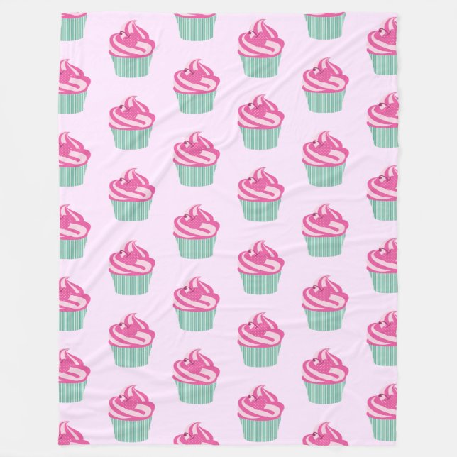 Söta rosa cupcakes-mönster Pastellrosa Fleecefilt (Framsidan)