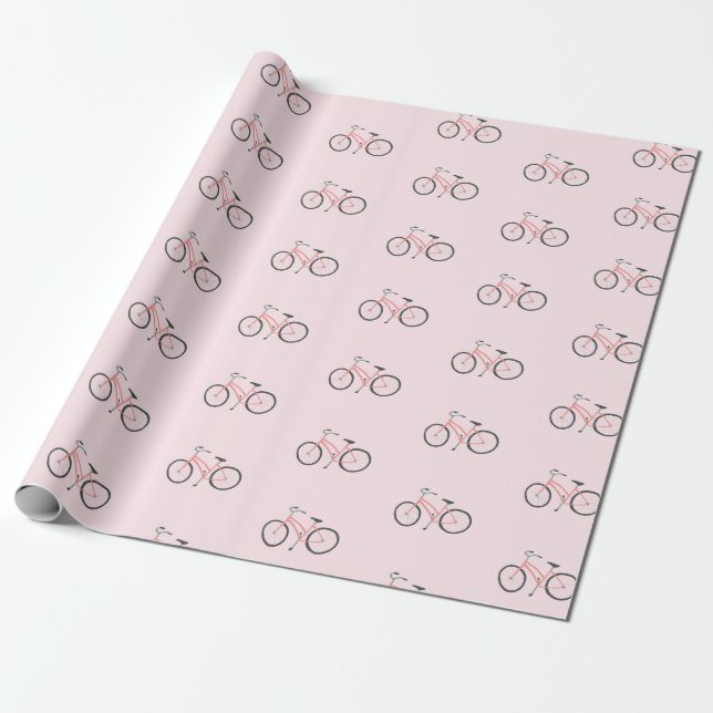 Söta rosa cyklar på pastellns  omslagning papper presentpapper (Utrullad)