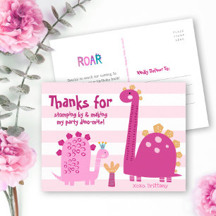 Söta Rosa Dinosaurier Kawaii Flickfödelsedag Tack Vykort