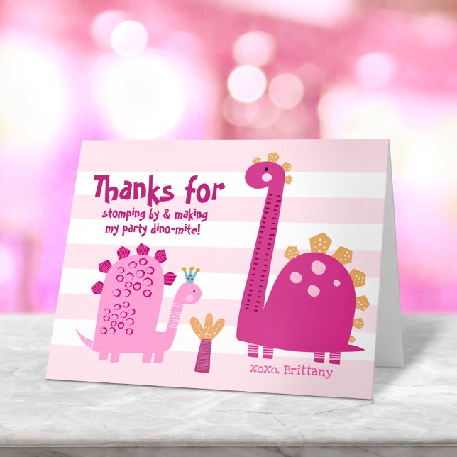 Söta Rosa Dinosaurier Kawaii Lirig Flickfödelsedag Tack Kort (Skapare uppladdad)