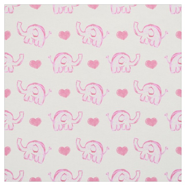 Söta rosa elefanter och hjärtan tyg (Provkarta)