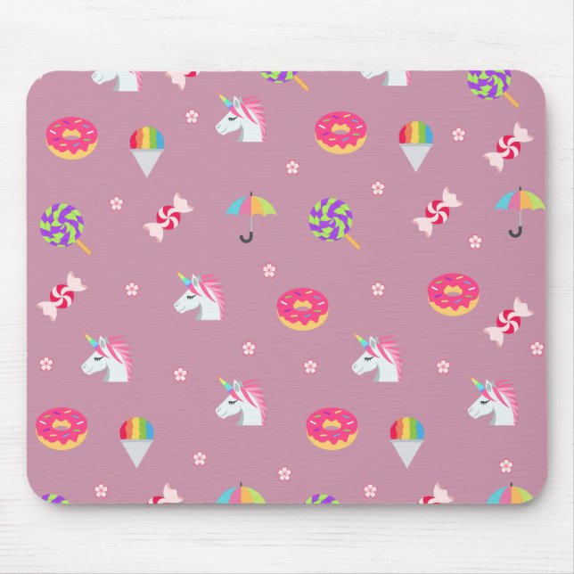 Söta rosa emoji unicorns candies blommor lollipops musmatta (Framsidan)