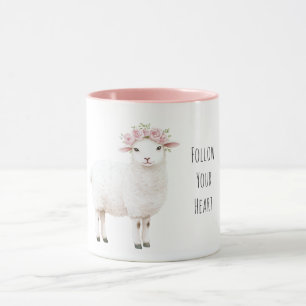 Söta Rosa Får Rosa Blommor Mugg