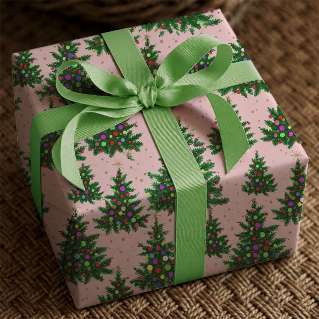 Söta Rosa Färgglada Julgranar Presentpapper (Skapare uppladdad)