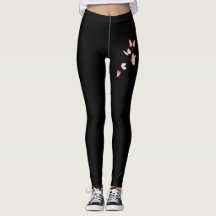 Söta Rosa Fjärilar Svarta Leggings | Söta Kvinnor