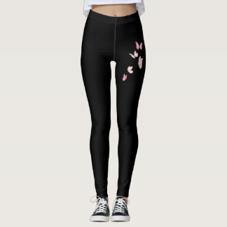 Söta Rosa Fjärilar Svarta Leggings | Söta Kvinnor