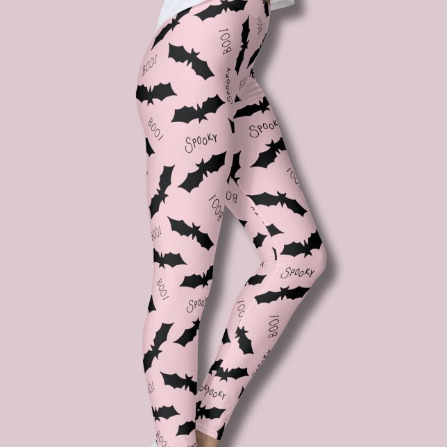 Söta Rosa Fladdermöss Halloweenfest Leggings (Black bat spooky halloween light pink girly leggings)