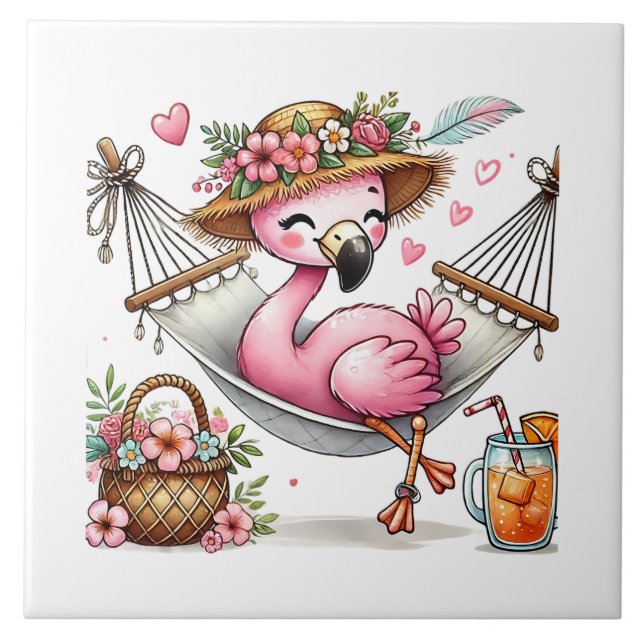 Söta rosa flamingo strandälskare kakelplatta (Framsidan)