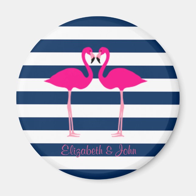 Söta Rosa Flamingos I Kärlek,Randig-Personlig Magnet (Framsidan)