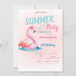 Söta Rosa Flamingos Sommar Födelsedagsfest Inbjudningar