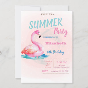 Söta Rosa Flamingos Sommar Födelsedagsfest Inbjudningar