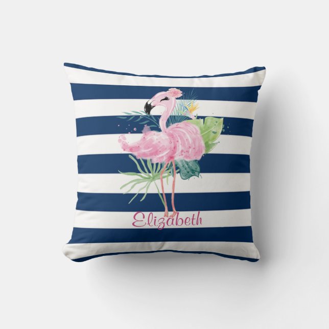 Söta Rosa FlamingosTropiskt Blad,Randigt Kudde (Framsida)