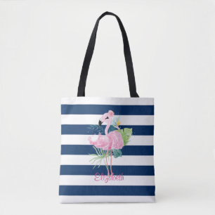 Söta Rosa FlamingosTropiskt blad,randigt Tygkasse