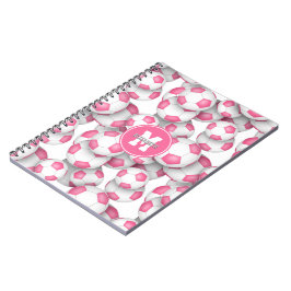 söta rosa fotbollar mönster med monogram anteckningsbok