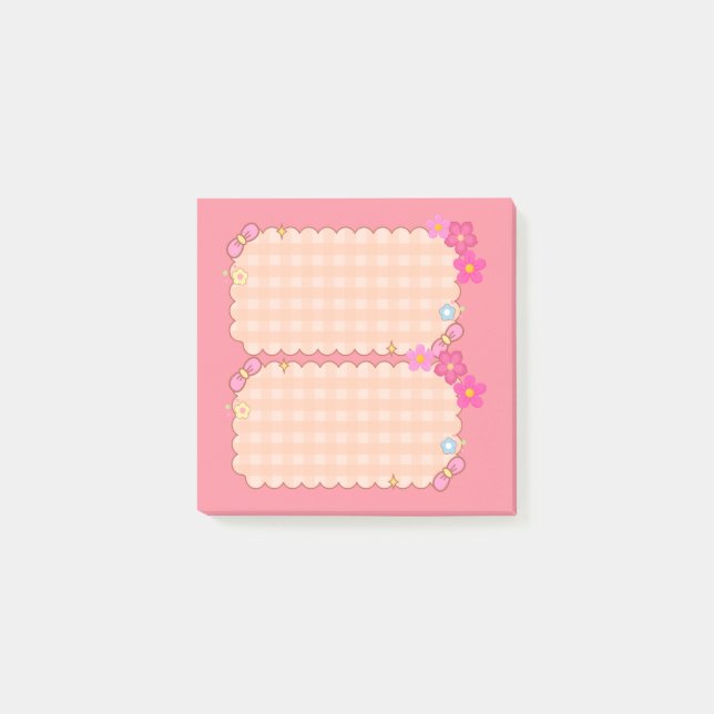 Söta Rosa Gingham Blommiga Coquette Post-it-lappar Post-it Block (Framsida)