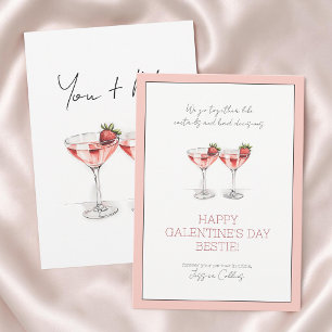 Söta Rosa Glada Galentine's Day Bästa Vän Drinkar Julkort