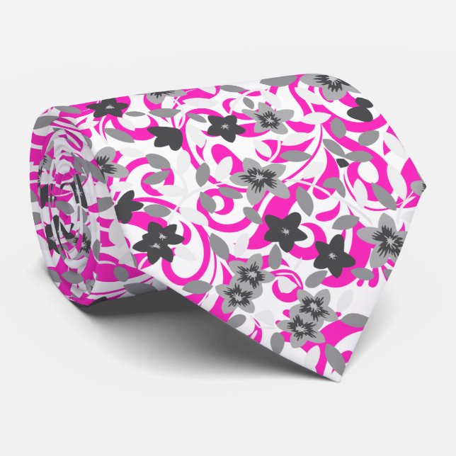 Söta rosa grå vita abstrakta blommor slips (Rullad)