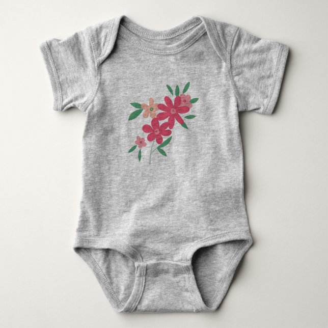 Söta Rosa Gröna Dainty Blommor T Shirt (Framsida)