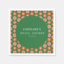 Söta Rosa Gröna Retro Blommor Bröllopsdusch Anpass Pappersservett