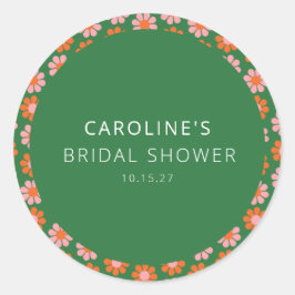 Söta Rosa Gröna Retro Blommor Bröllopsdusch Anpass Runt Klistermärke