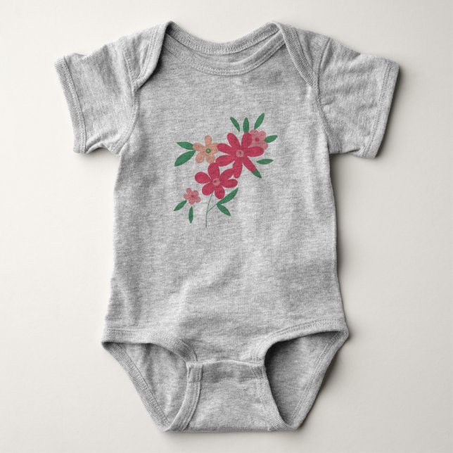 Söta rosa gröna små blommor t shirt (Framsida)
