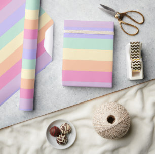 Söta Rosa Gula Blå Lila Pastellfärger Randiga Presentpapper