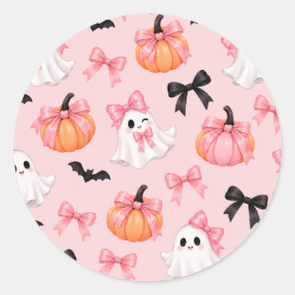 Söta rosa halloween-ghostar & Bow-mönsterdekal Runt Klistermärke