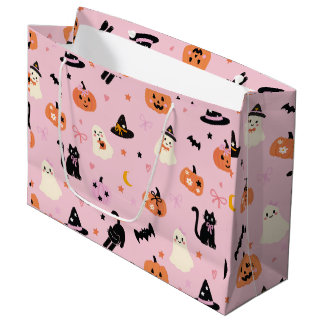 Söta rosa halloween-spöken, katter och pumpor