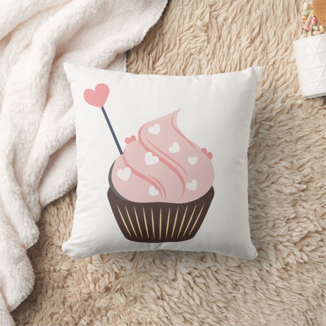Söta Rosa Hjärtan Alla Hjärtans Cupcake Kudde (Filt)