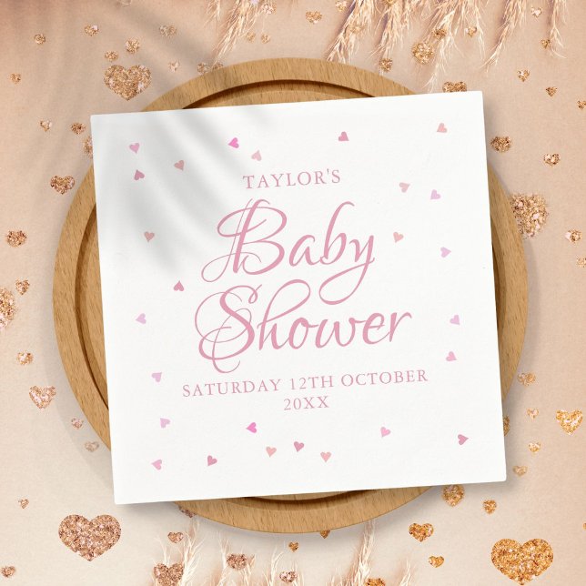 Söta rosa hjärtan baby shower pappersservett (Skapare uppladdad)