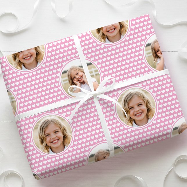 Söta Rosa Hjärtan Barn Födelsedags Foto Presentpapper (Skapare uppladdad)