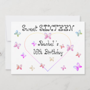 söta Rosa Hjärtan Fjärilar Sweet 16 Födelsedag Inbjudningar