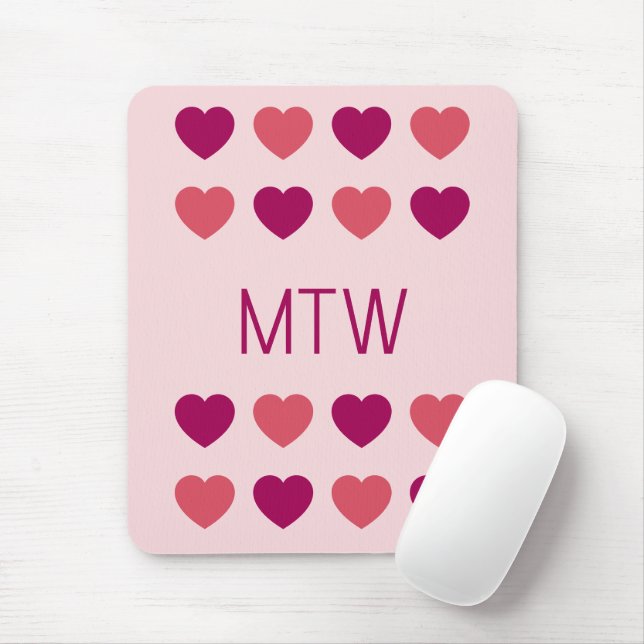 Söta Rosa Hjärtan Initialer Monogram Musmatta (Med mus)