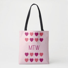 Söta Rosa Hjärtan Initialer Monogram Tygkasse