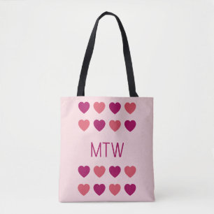 Söta Rosa Hjärtan Initialer Monogram Tygkasse