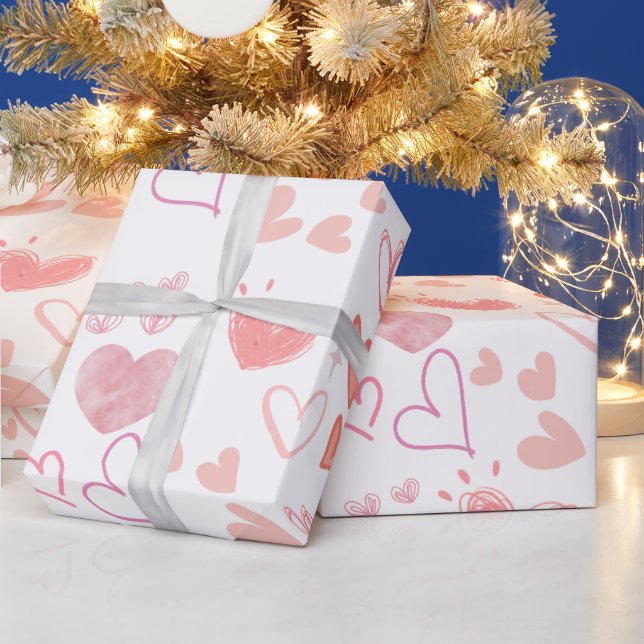 Söta Rosa Hjärtan Mönster Presentpapper (Helgdagar)