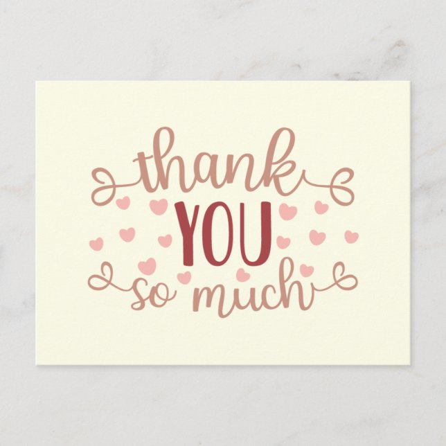 Söta rosa hjärtan tack så mycket   vykort (Framsida)