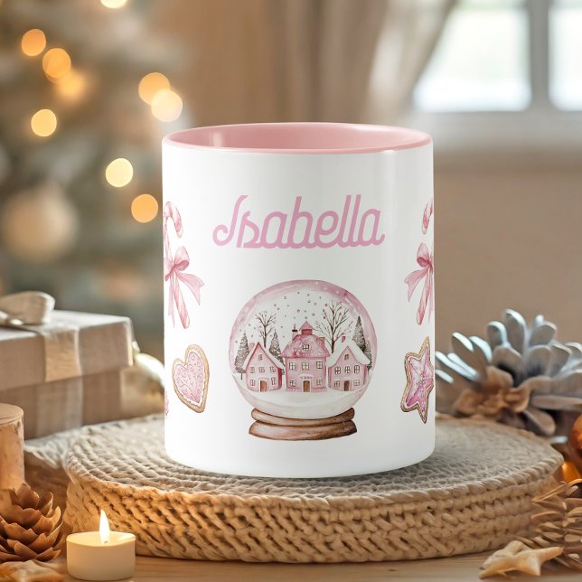 Söta Rosa Jul Pepparkaks Kakor Namn Mugg (Cute Pink Christmas gingerbread Cookies Name Mug)