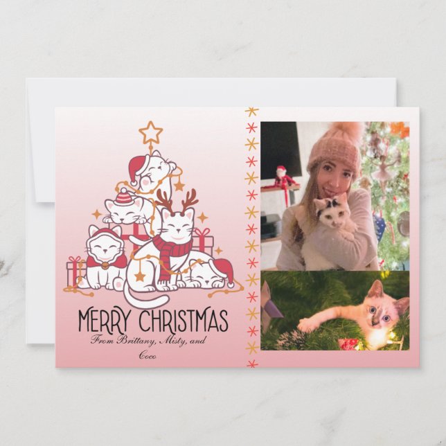 Söta rosa julkatten julkort (Framsida)