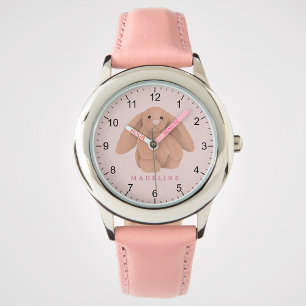 Söta rosa kanin plyschleksaker för tjejer armbandsur