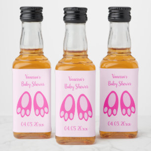 Söta rosa kaninbabys fötter Påsk bebis shower Spritflaskor Etikett