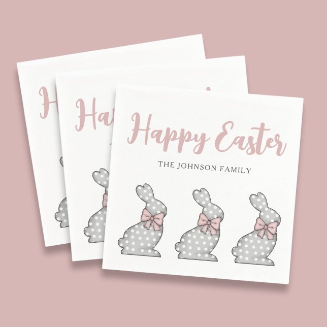Söta Rosa Kaniner Glad Påsk  Pappersservett (Cute Pink Bunnies Happy Easter Napkins)