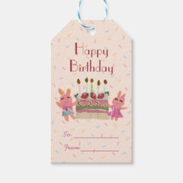 Söta Rosa Kaniner & Jordgubbstårta Barnkalas Presentetikett