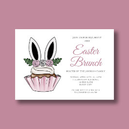 Söta rosa kaninöron påskbrunch inbjudningar