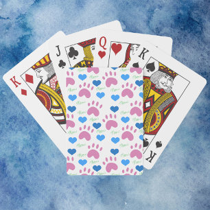 Söta Rosa Kattklövar Blå Hjärtan Miaou Casinokort