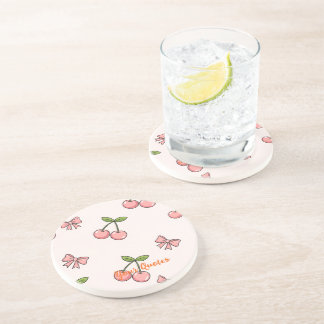 Söta rosa körsbär och slingor sömlöst mönster underlägg