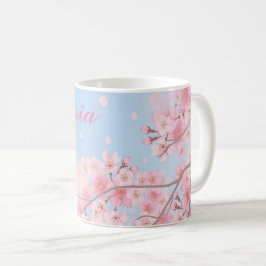 Söta rosa körsbärsblommar med ditt namn kaffemugg